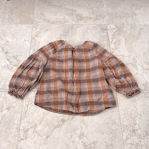 Free- Universal thread plaid puff sleeves blouse